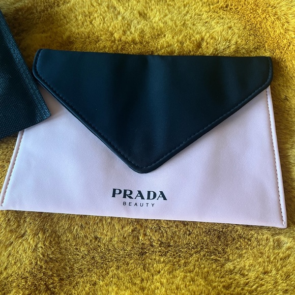 NWT Prada Beauty Pochette Hand Pouch Envelope Clutch in Pink Black - Picture 5 of 5
